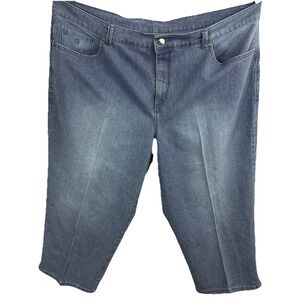 Gloria Vanderbilt Capri Pants Women Sz 18 LtBlue Slight Distress Denim Pinstripe